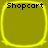 Four identical yellow-outlined square icons with olive-green backgrounds, each displaying "Shopcart" text in black pixelated font at the top.