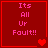 Red background with pink text reading 'Its All Ur Fault!!' and heart symbols in four , showing animation changes between single and multiple hearts