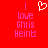 Red background with pink pixelated text reading "I love Chris Heinz" and a white heart symbol above the text.