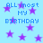 Light blue background with purple stars and repeated text 'ALL most MY BIRTHDAY' in blue pixelated font.