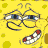 Pixelated yellow face with large blue eyes, black outlines, and a red-and-white striped object below on a yellow background.