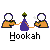 Pixelated character with white head and orange body holding purple hookah, text 'Hookah' below, gray background with scattered white smoke particles.
