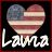 Static pixel art icon featuring a heart-shaped American flag design with the name "LAURA" below it on a black background.