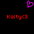 A static pixel art icon with a pink heart symbol above red text reading 'Kaity<3' on a black background.