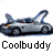 Pixelated static icon of a gray sports car with blue accents and open doors, below which is the text "Coolbuddy" in pixel font.