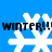 Blue background with four white snowflakes and black text reading 'WINTER!!!' in pixelated font.