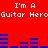Red background with white text reading "I'm A Guitar Hero" repeated twice, blue horizontal bars resembling audio equalizer patterns below each text block.