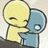 A yellow cartoon figure hugs a blue character with one eye, set against a black background with cyan text reading 'I Love You' and other phrases.