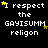 Black background with white text reading "I respect the GAYISUMM religion" repeated in a , yellow stars scattered across the text