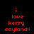 Red pixelated text on black background reads 'i love kerry sayland!!' in two identical vertical