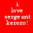 Red background with white pixelated text reading "i love serge ant keroro!" in four identical arranged in a