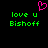 Pixelated green text 'love u' and 'Bishoff' on black background with pink heart symbol above.