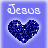 Blue background with white 'Jesus' text above a blue pixelated heart that glows and sparkles in different frames.