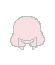 Pixel art of a pink bunny character with closed eyes, gray hair, and pink ears, shown in two poses against a gray background.