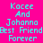 Cyan text on bright pink background reads 'Kacee And Johanna Best Friend Forever' in two identical vertical with pixelated font style