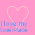 Four identical pink heart outlines with pixelated text 'ilove my loserface' below each, where the 'f' in 'loserface' changes color from blue to green across the sequence.