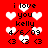 Red background with white pixelated hearts and black text reading 'i love you kelly 4/6/09 <3 <3 <3' in two identical vertical sections.