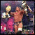 A pixelated animated icon shows a muscular man in white shorts holding a trophy, with background elements shifting between frames.