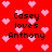 Red background with pink pixelated hearts and black text reading "Casey loves Anthony" in four repeated sections.