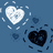 A static image of four heart-shaped icons arranged in a on a blue background, with white and dark blue hearts surrounded by small decorative elements