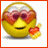 Animated contact sheet of a yellow smiley face emoji with heart-shaped eyes blowing kisses and holding hearts across five frames.
