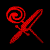 Red spiral and airplane shapes rotate and shift positions against a black background in a sequence of animated frames.