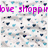 A static buddy icon with a pixelated background of blue and gray shapes, featuring pink text reading 'love shoppingbercombie denny's hollister coconuts' in three lines.