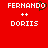 Red background with white pixelated text reading FERNANDO, ++, and DORIIS; left side shows a brown heart symbol replacing the 'O' in FERNANDO.