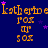 A static image with a dark blue background featuring repeated orange text reading 'Katherine' and smaller repeating lines of 'POX', 'AP', 'SOX' beneath each name, interspersed with small purple stars.