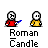 Animated contact sheet of 18 frames showing two pixel-art characters interacting with a candle, where one character casts sparks toward the other who eventually falls over.