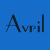 Blue background with black text 'Avril' on left, pixelated image of person holding guitar on right.
