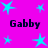Bright magenta background with scattered cyan stars and repeated 'Gabby' text in dark pixelated font.