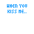Pixelated text-based animation displays evolving phrases about falling in love, with color shifts between blue and pink on white background.
