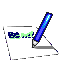 A blue pencil drawing on a white paper sheet with 'Bz m!' text, displayed in multiple positions against gray background