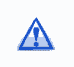 Blue triangular warning symbols with exclamation marks in various states of visibility and color variation