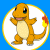 A pixelated cartoon Charmander stands in a white circle on blue background, next to green text reading "Original Icons .com" on dark green background.
