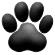 Black and white pixelated paw print icon with four toe pads above a larger central pad on transparent background.
