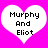 Two white heart shapes on a bright pink background, each containing black pixelated text reading "Murphy And Eliot".