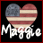 Pixelated heart-shaped icon with American flag design and "Maggie" text below, set against black background with red border.