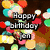 Pixelated birthday-themed icon with colorful bokeh lights, a chocolate cake image, and text reading 'Happy birthday Jen' and 'hope you have mouth full of cake'.