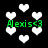 Green text 'Alexis<3' appears over a black background with white pixelated hearts floating upward.