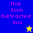 Pixelated text 'This Icon Distracted You' appears on blue and yellow backgrounds with a yellow star and blue star icon.