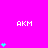 Bright pink background with white 'AKM' text and cyan heart stacks in various vertical arrangements.