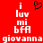 Red background with white pixelated text 'i luv mi bfa giovanna' and a black heart symbol above the left side of the text.