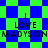 A pixelated graphic with alternating blue and green checkered backgrounds displaying the text "I LOVE MADYSON" in black block letters.