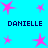 A static image with a bright cyan background featuring multiple pink star shapes and repeated text "DANIELLE" in dark blue pixelated font.