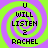 Four identical display a pixelated text-based design with green and purple spiral backgrounds and black text reading "U WILL LISTEN 2 RACHEL"