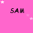 Pink background with repeated 'SAM' text and white stars in various positions across the frame.