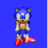 Blue anthropomorphic hedgehog with red shoes and white gloves stands in various poses against solid blue background.