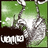 Pixelated green background with white and gray abstract shapes resembling a character's head and limbs, and white text reading "UFO" on a dark brown strip at the bottom.